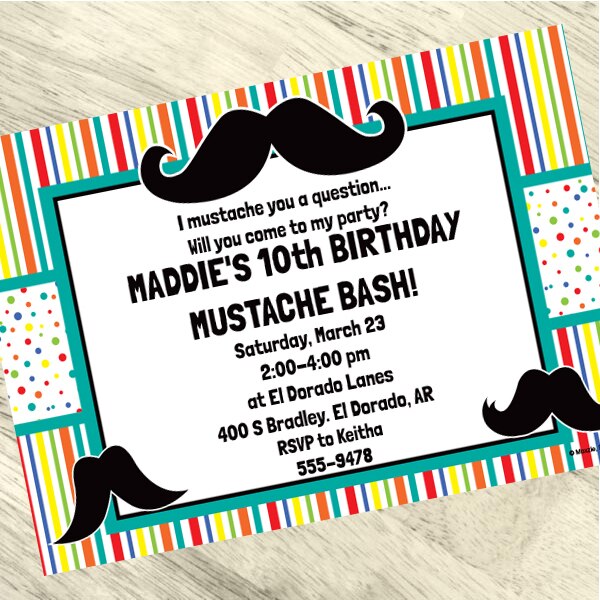 Birthday Direct's Mustache Party Custom Invitations