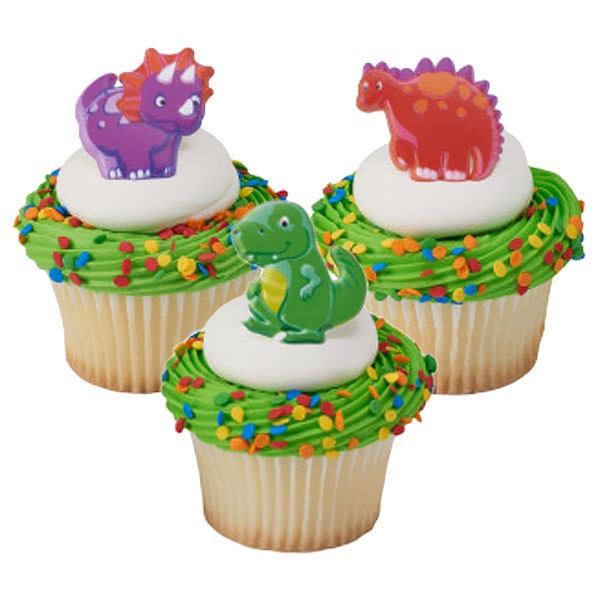 Dino Pals Cupcake and Favor Rings, decor, set of 24