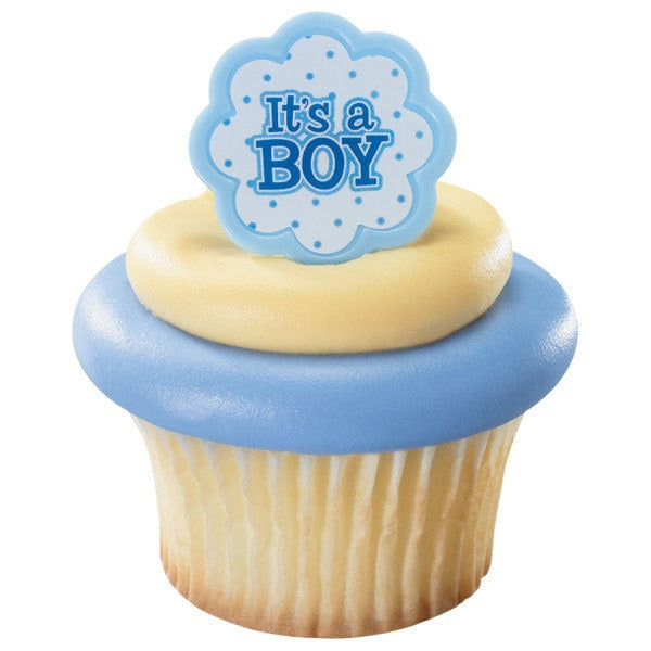 It's a Boy Cupcake and Favor Rings, decor, set of 24