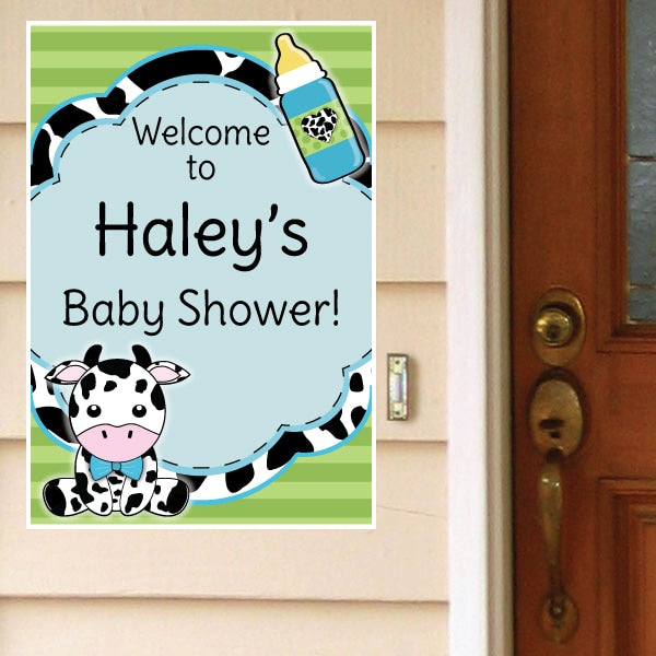 Birthday Direct's Cow Baby Shower Blue Custom Door Greeter