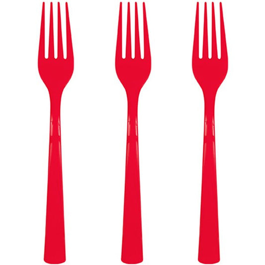 Ruby Red Forks Reusable Plastic, 6 inch, set of 18