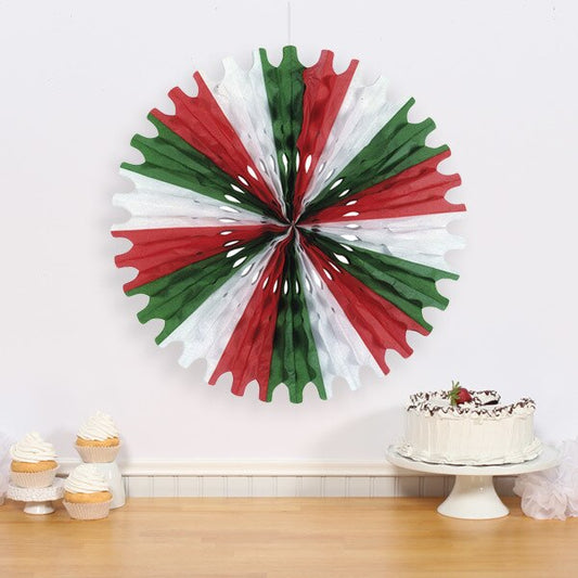 Tissue Fan Boho Art Style Red White and Green, 25 inch, each