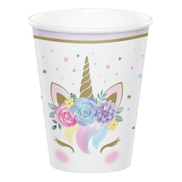 Unicorn Sparkle Floral Cups, 9 ounce, 8 count