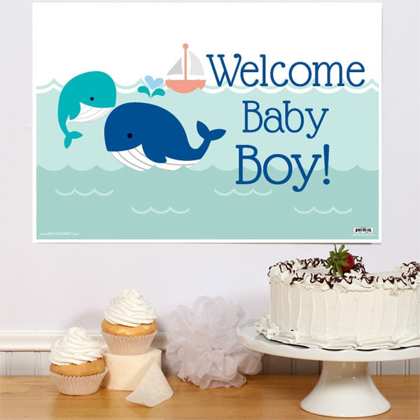 Little Whale Blue Baby Shower Sign, 8.5x11 Printable PDF Digital Download by Birthday Direct