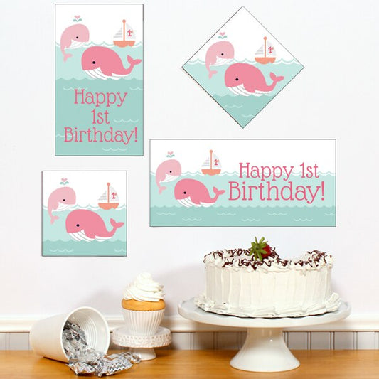Birthday Direct's Little Whale 1st Birthday Pink Sign Cutouts