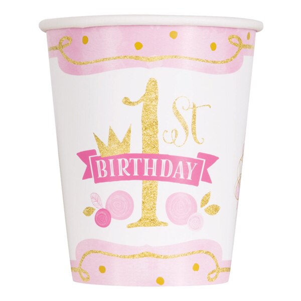 Pink and Gold 1st Birthday Cups, 9 ounce, 8 count