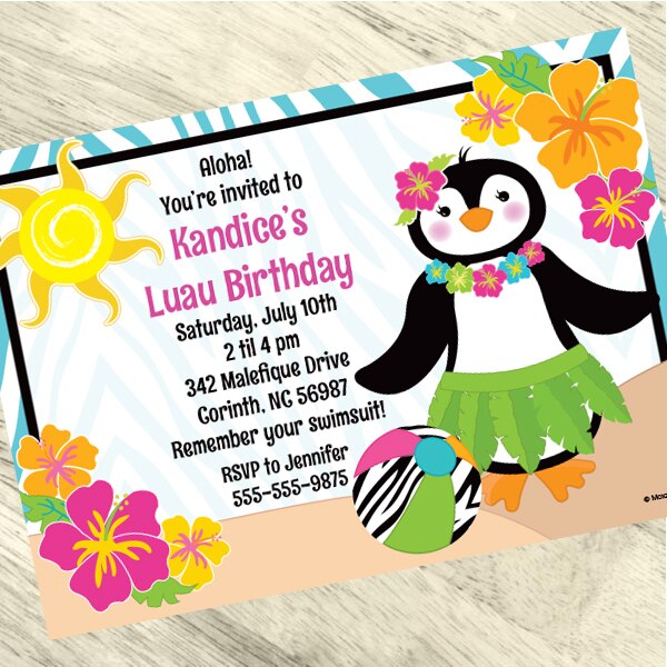 Birthday Direct's Penguin Hula Party Custom Invitations
