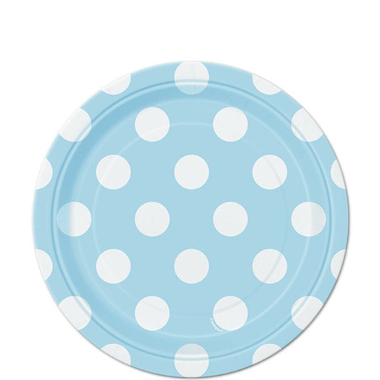 Powder Blue with White Dot Dessert Plates, 7 inch, 8 count