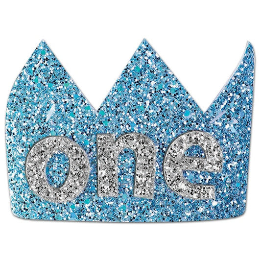 Blue and Silver Glitter 1st Birthday Crown, dress-up, each