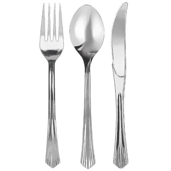 Silver Look Fan Handled Cutlery for 8, 7 inch, 32 count