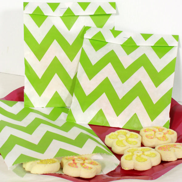Lime Green Chevron Striped Treat Bags, favor, set of 12