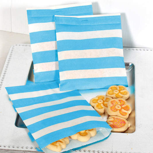 Sky Blue Striped Treat Bags, favor, set of 12