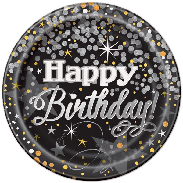 Gold and Silver Celebration Birthday Dinner Plates, 9 inch, 8 count