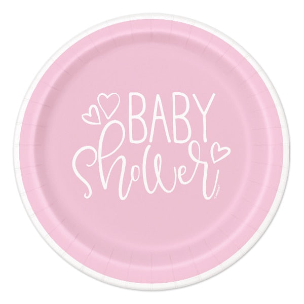 Pink Hearts Baby Dessert Plates, 7 inch, 8 count