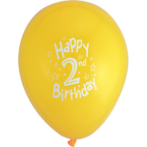 Happy 2nd Birthday Yellow Latex Balloons, 12 inch, 5 count