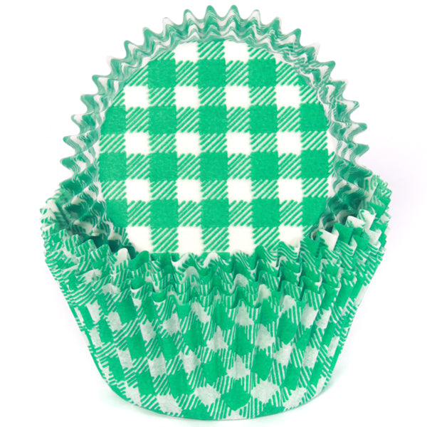 Cupcake Standard Size Greaseproof Paper Baking Cup Green Gingham Cupcake Liners, set of 16