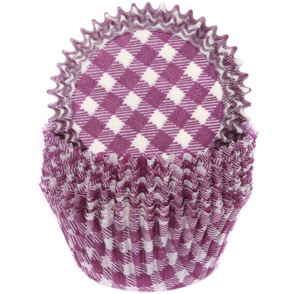 Cupcake Standard Size Greaseproof Paper Baking Cup Purple Gingham, set of 16
