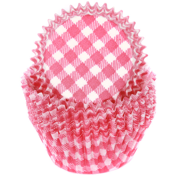 Cupcake Standard Size Greaseproof Paper Baking Cup Magenta Gingham, set of 16