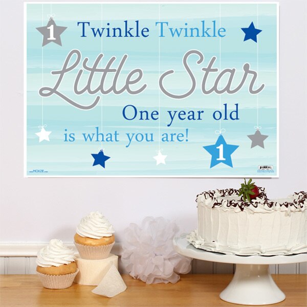Twinkle Little Star Blue 1st Birthday Sign, 8.5x11 Printable PDF Digital Download by Birthday Direct