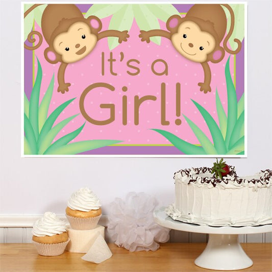 Little Monkey Pink Baby Shower Sign, 8.5x11 Printable PDF Digital Download by Birthday Direct