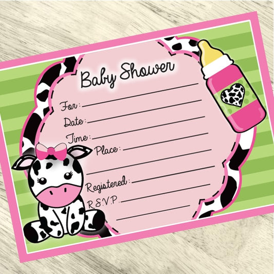 Birthday Direct's Cow Baby Shower Pink Invitations
