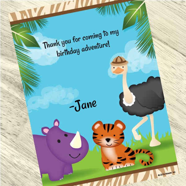 Birthday Direct's Jungle Animals Party Custom Thank You
