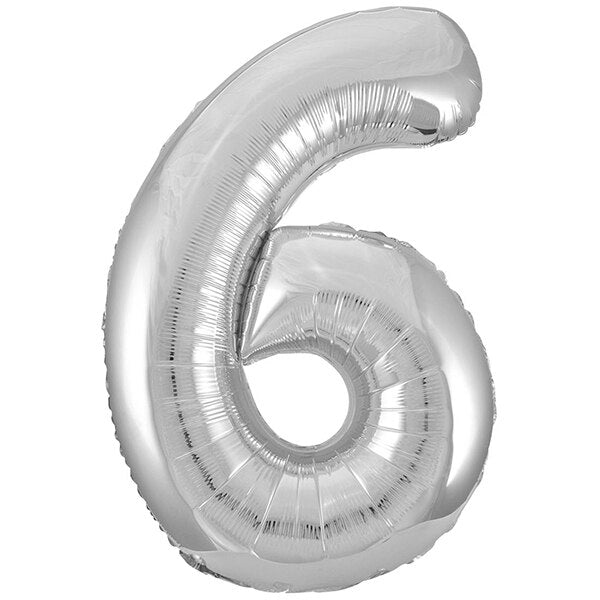 Silver Number 6 Foil Balloon, 34 inch, each