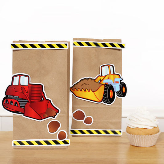 Construction Party Bulldozer Party Favor Bag DIY Kit, 12 bags, 4 activity sheets, 4 activity sheets, 12 bags