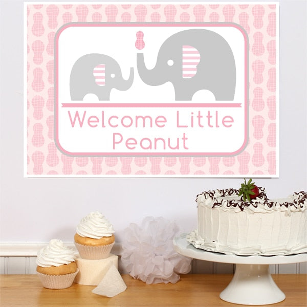 Elephant Little Peanut Pink Baby Shower Sign, 8.5x11 Printable PDF Digital Download by Birthday Direct