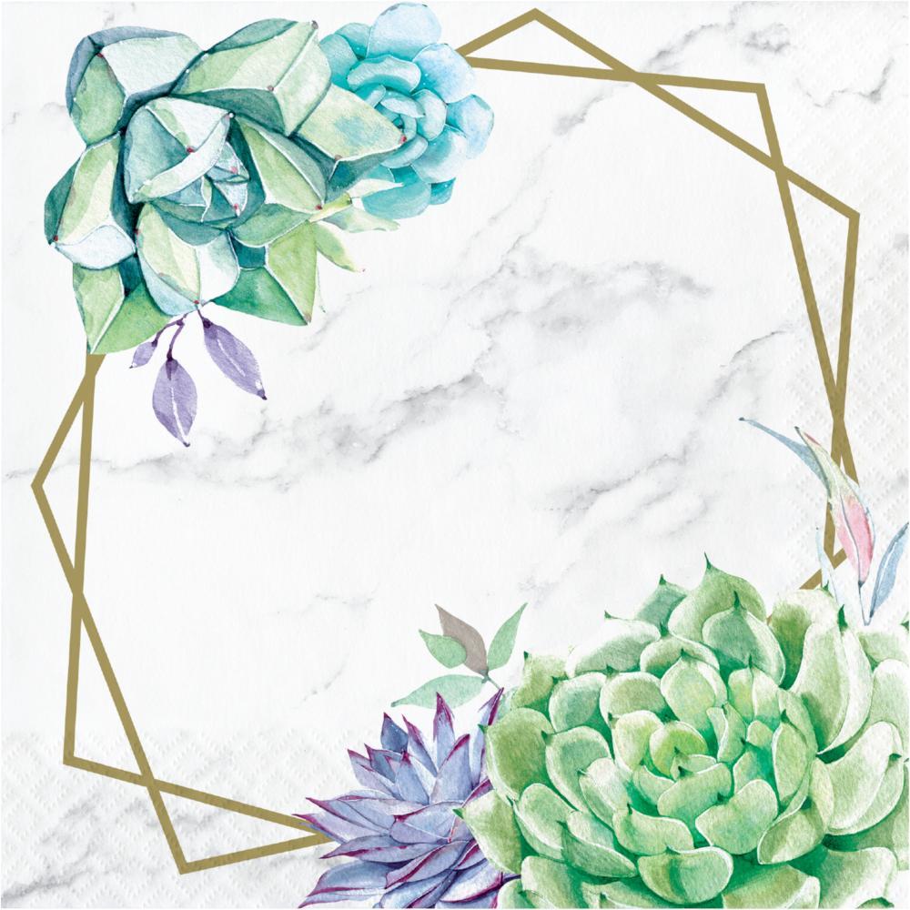 Geometric Succulents Lunch Napkins, 6.5 inch fold, set of 16