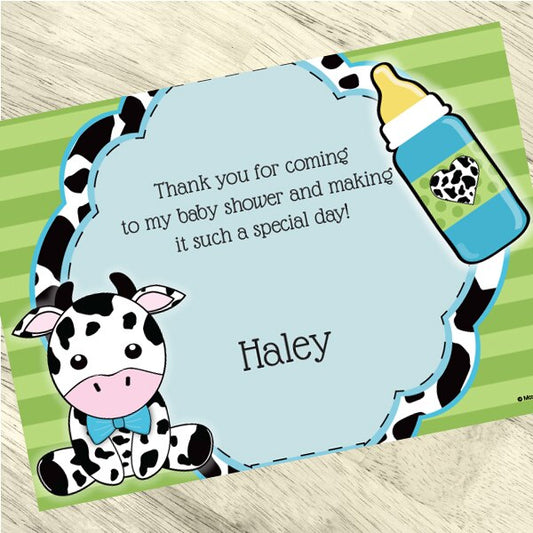 Birthday Direct's Cow Baby Shower Blue Custom Thank You