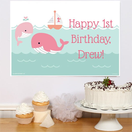 Birthday Direct's Little Whale 1st Birthday Pink Custom Sign