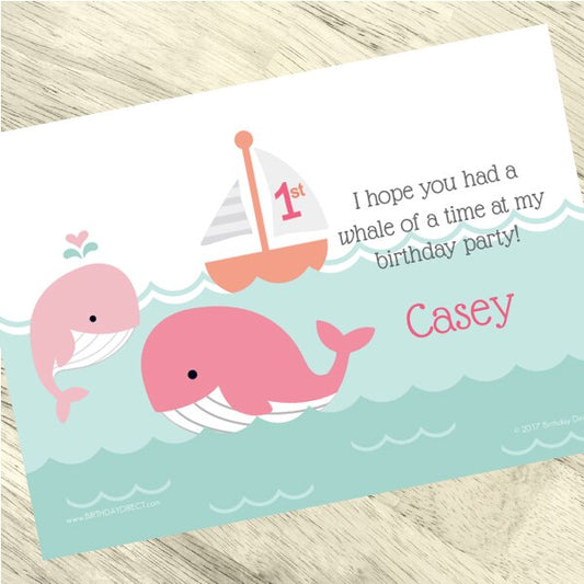 Birthday Direct's Little Whale 1st Birthday Pink Custom Thank You
