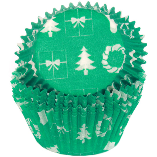 Cupcake Standard Size Greaseproof Paper Baking Cup Green Christmas, set of 16