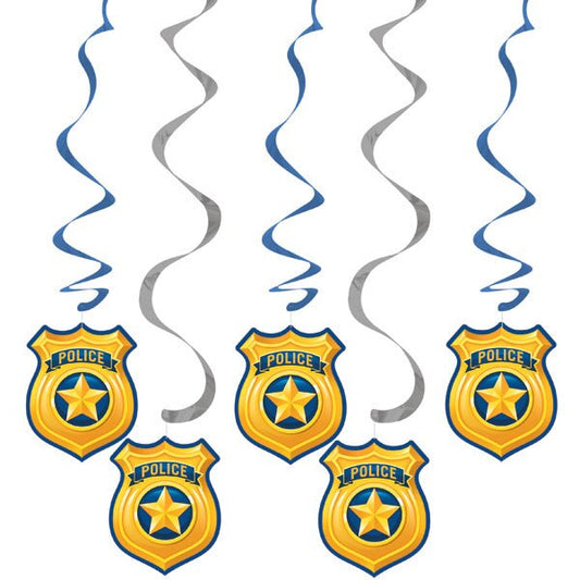 Police Party Dangling Swirl Cutouts, 39 inch, 5 count