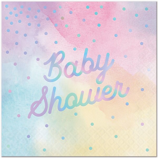 Watercolor Iridescent Baby Shower Lunch Napkins, 6.5 inch fold, set of 16