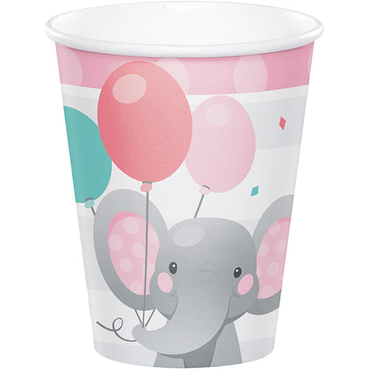Enchanting Elephant Pink Cups, 9 ounce, 8 count