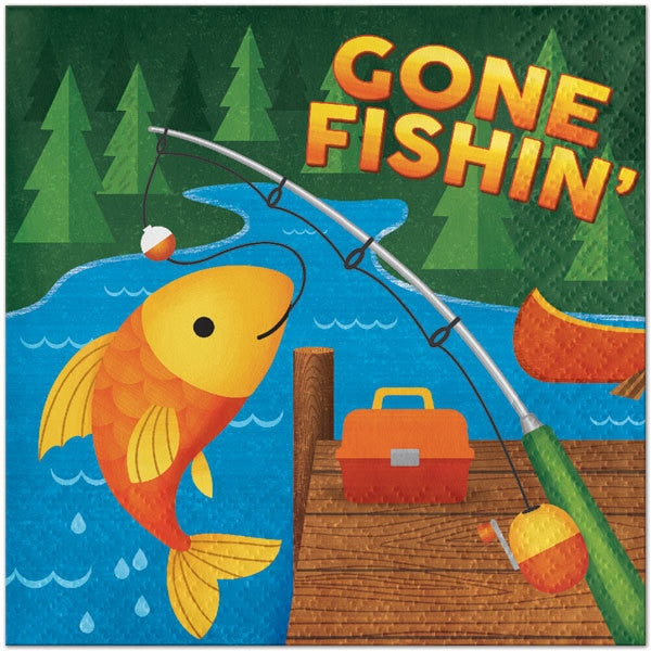 Camping Party Fishing Lunch Napkins, 6.5 inch fold, set of 16
