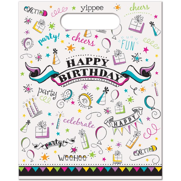 Doodle Birthday Treat Bags, 9 x 7 inch, 8 count