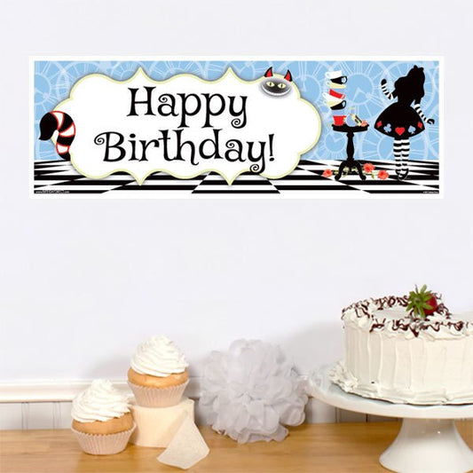 Alice in Wonderland Birthday Tiny Banner, 8.5x11 Printable PDF Digital Download by Birthday Direct