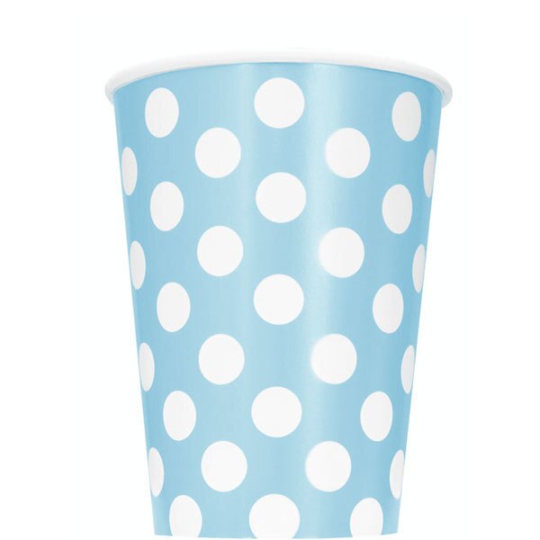 Powder Blue with White Dot Cups, 12 ounce, 6 count