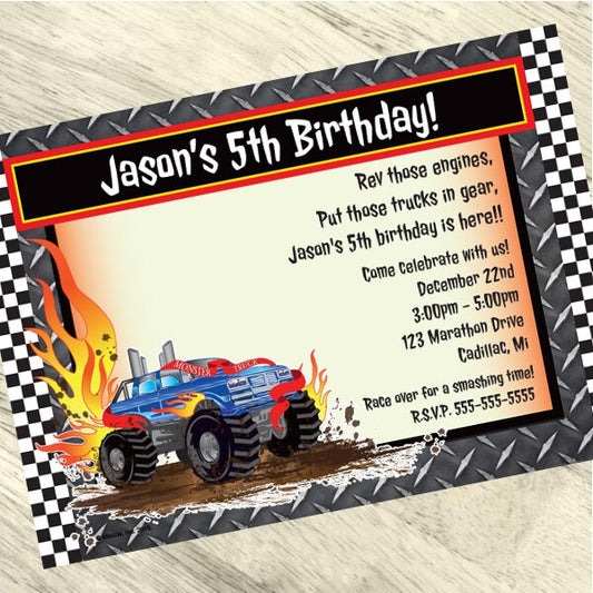 Birthday Direct's Monster Truck Party Custom Invitations