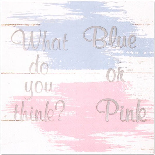 Blue or Pink Gender Reveal Lunch Napkins, 6.5 inch fold, set of 16