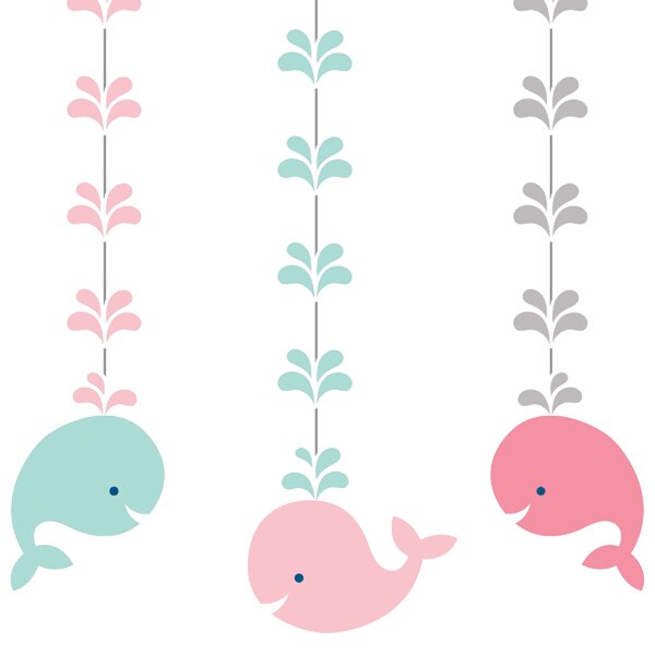 Little Whale Pink Party Dangling Cutouts, 36 inch, 3 count