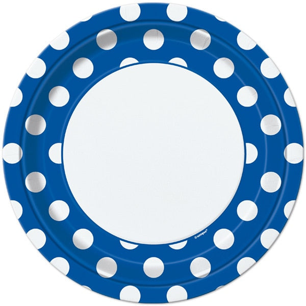 Royal Blue with White Dot Dinner Plates, 9 inch, 8 count