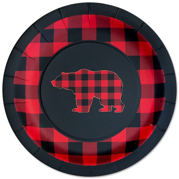 Buffalo Plaid Bear Dinner Plates, 9 inch, 8 count