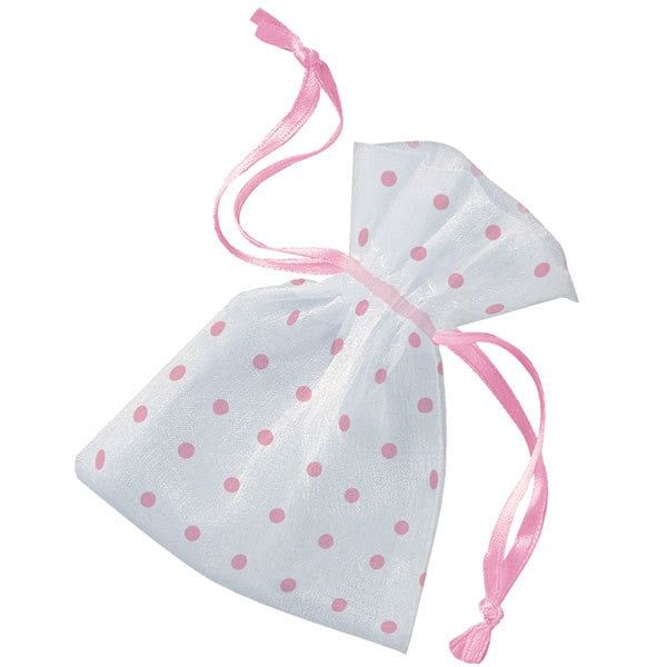 Baby Pink Polka Dot Organza Favor Bag, 4 x 3 inch, 6 count