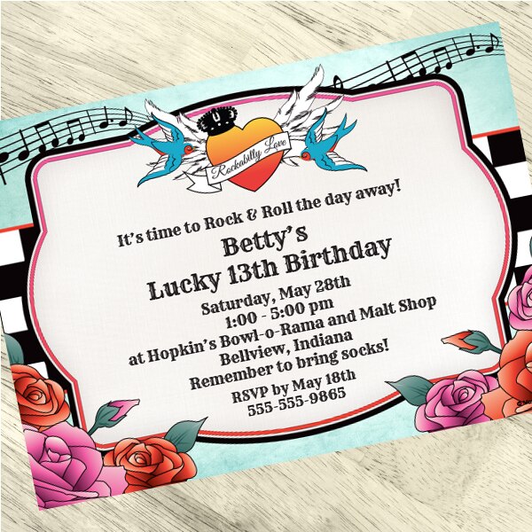 Birthday Direct's Rockabilly Party Custom Invitations