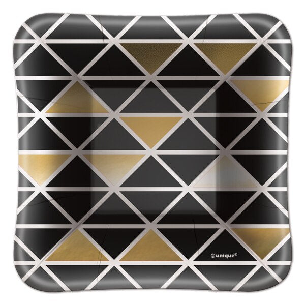 Gold and Black  Cocktail Party Square Appetizer Plates, 5 inch, 8 count