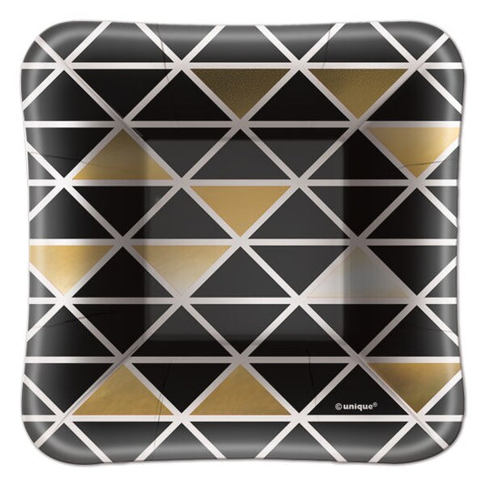 Gold and Black Cocktail Party Square Appetizer Plates, 5 inch, 8 count